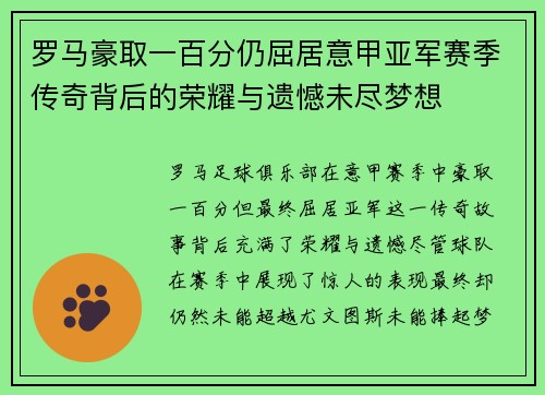 罗马豪取一百分仍屈居意甲亚军赛季传奇背后的荣耀与遗憾未尽梦想
